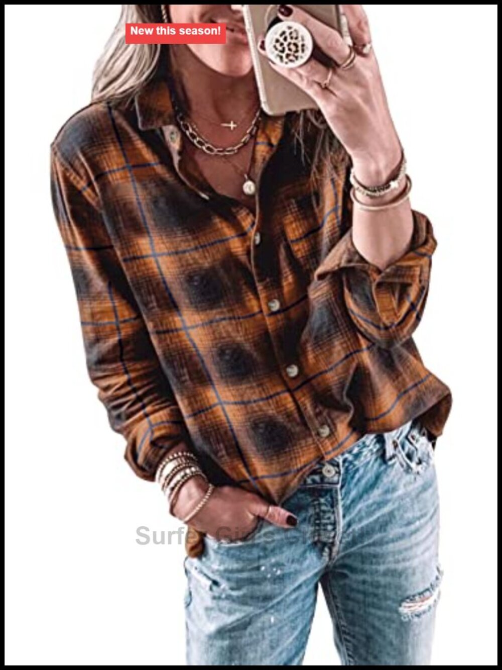 Wenrine Women's Long Sleeve Button Down Plaid Shirt Casual Flannel